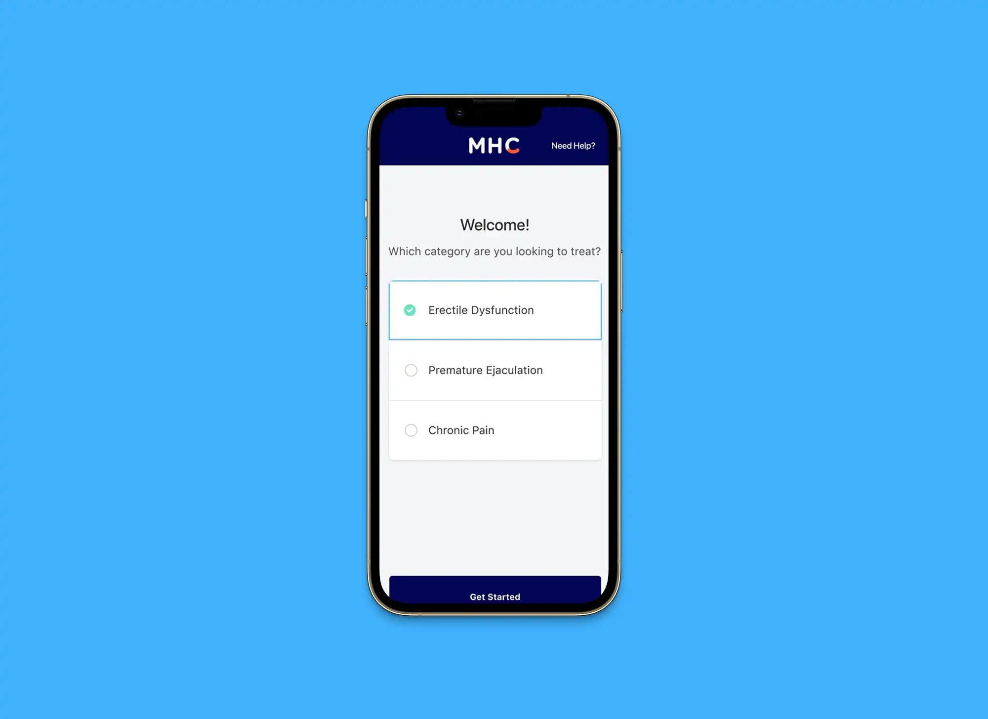 Mobile Phone Showing Online Treatment Assessment - Men's Health Clinic